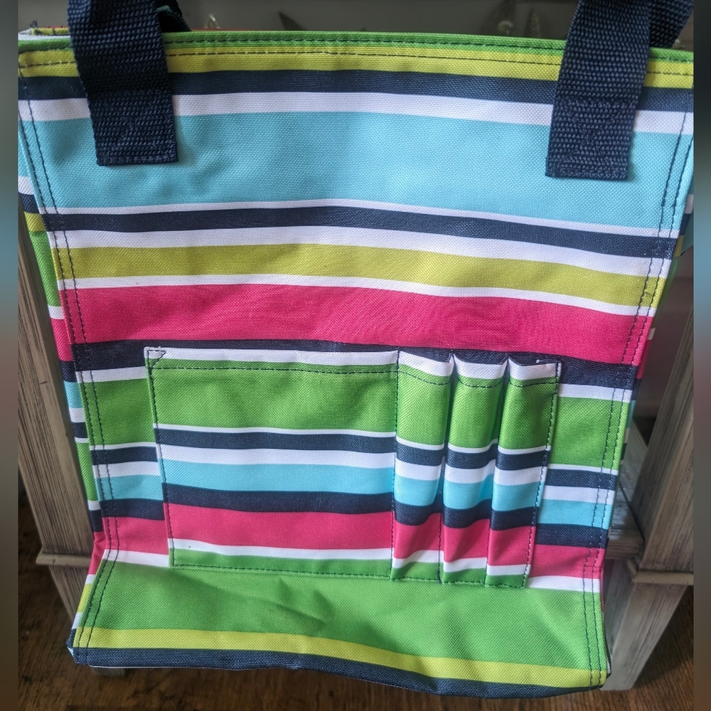 Thirty-One Shoulder Bag Organizer Preppy Pop blue green pink navy stripes